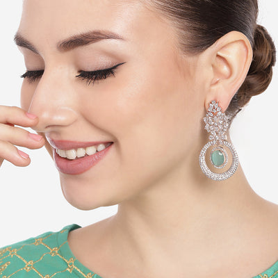 Estele Rose Gold Plated CZ Glamorous Drop Earrings with Mint Green Stones for Women