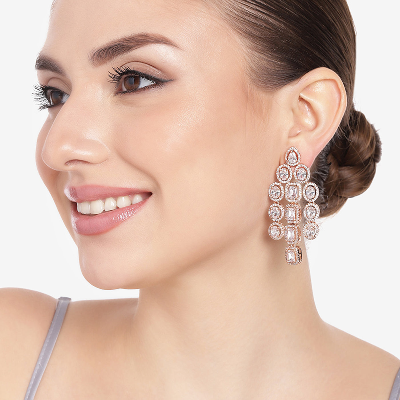 Estele Rose Gold Plated CZ Scintillating Earrings with White Stones for Women