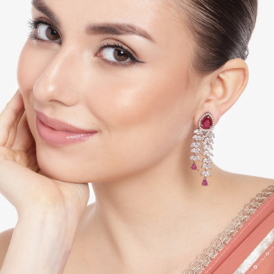 Estele Rose Gold Plated CZ Glimmering Earrings with Ruby Stones for Women