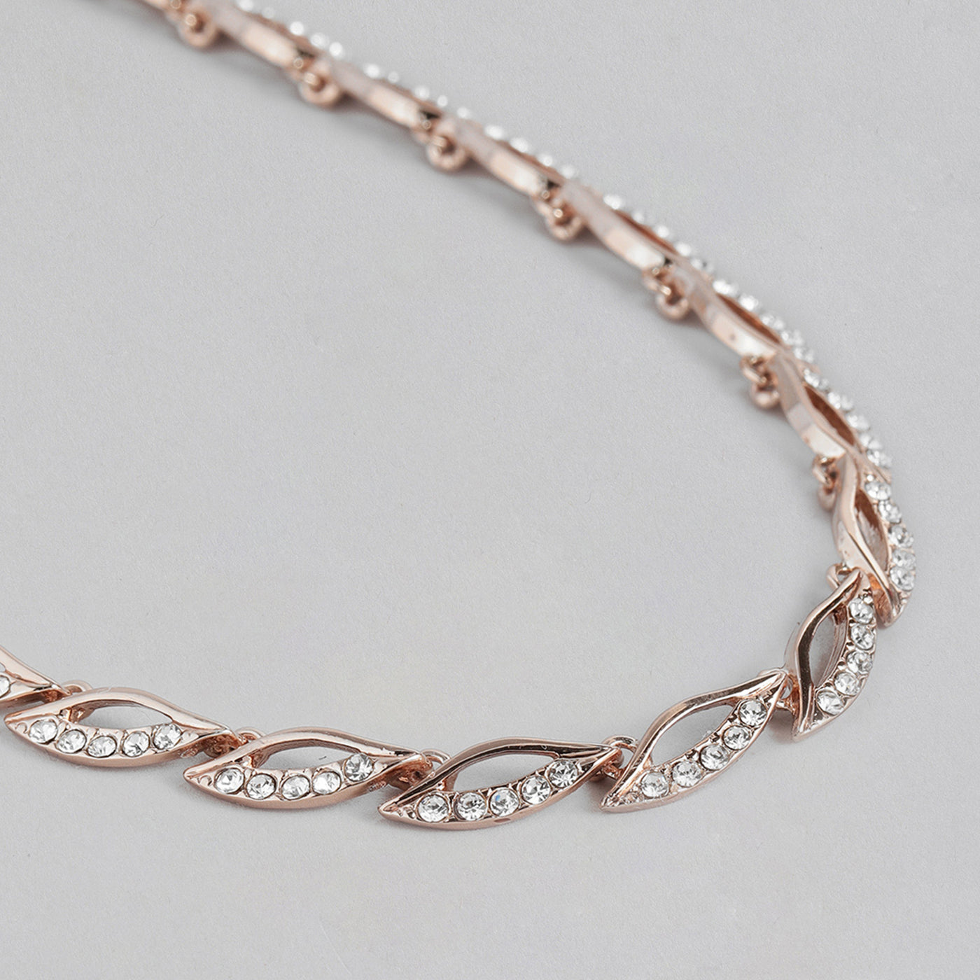 Estele Rose Gold Plated Leaf Designer Necklace Set with Crystals for Women