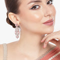 Estele Rose Gold Plated CZ Astonishing Earrings with Mint Pink Stones for Women