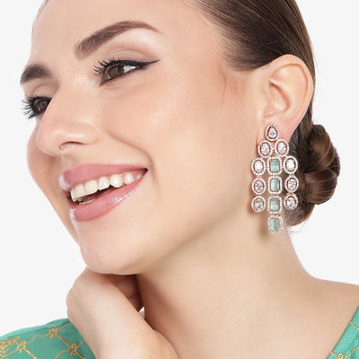 Estele Rose Gold Plated CZ Scintillating Earrings with Mint Green Stones for Women