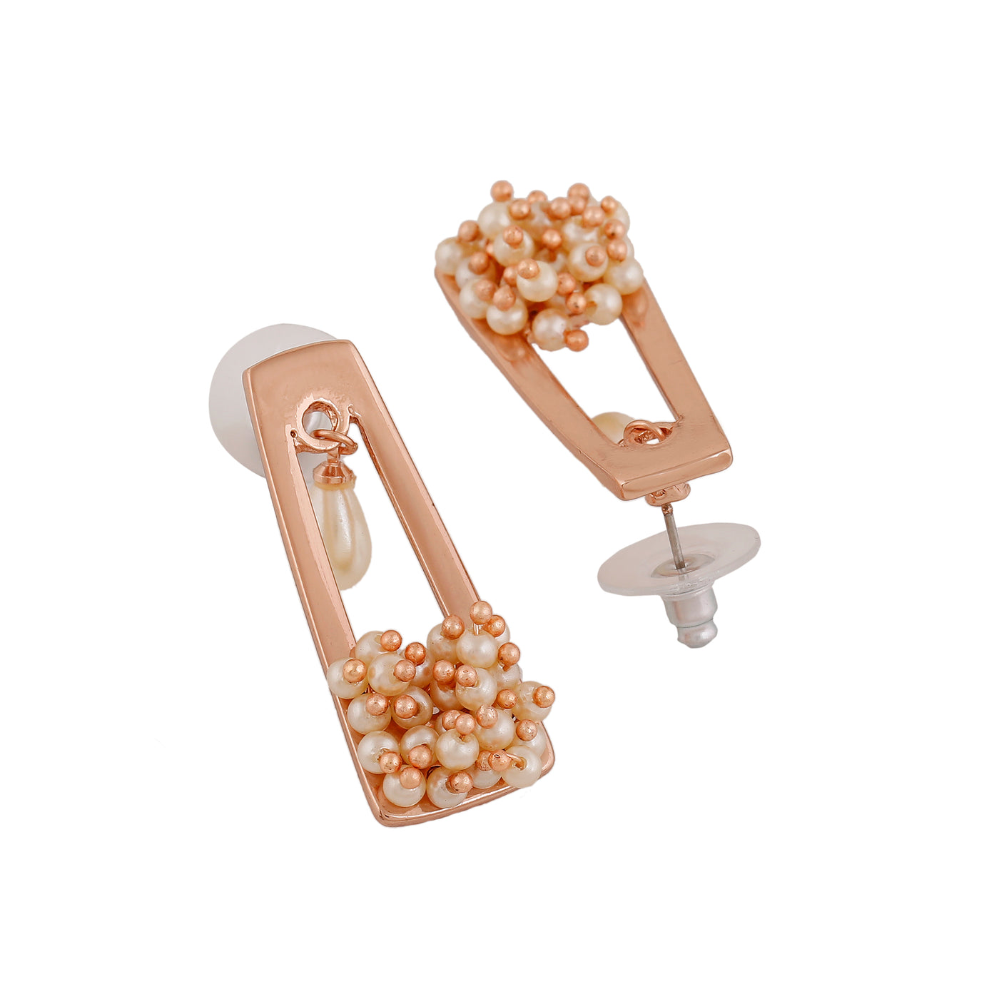 Estele Rose Gold Plated Glittering Earrings with Pearls for Women