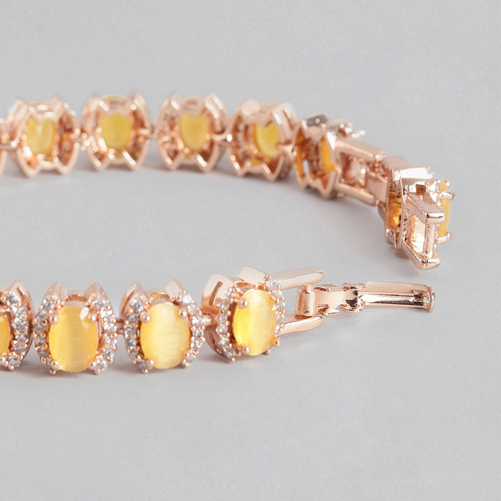 Estele Rose Gold Plated CZ Fascinating Designer Bracelet with Mint yellow Stones for Girls/Women