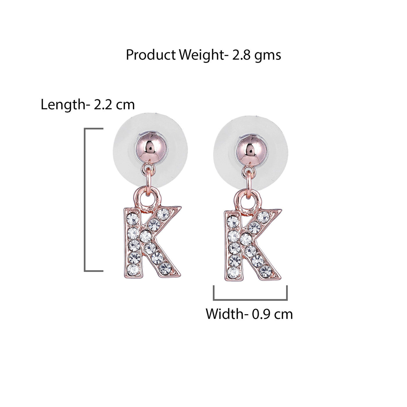 Estele Rose Gold Plated Magnificent Medium 'K' Letter Earrings with Crystals for Women