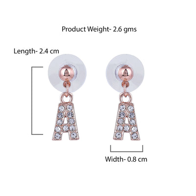 Estele Rose Gold Plated Magnificent Medium 'A' Letter Earrings with Crystals for Women