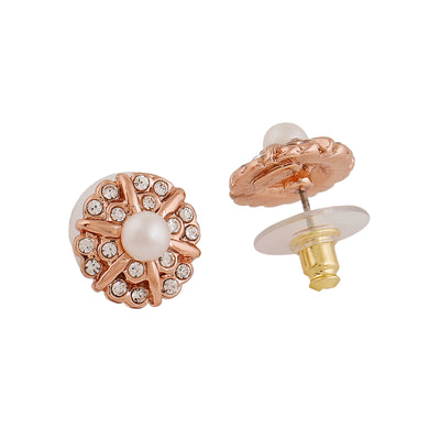 Estele Rose Gold Plated Flower Designer Stud Earrings with Crystals for Women