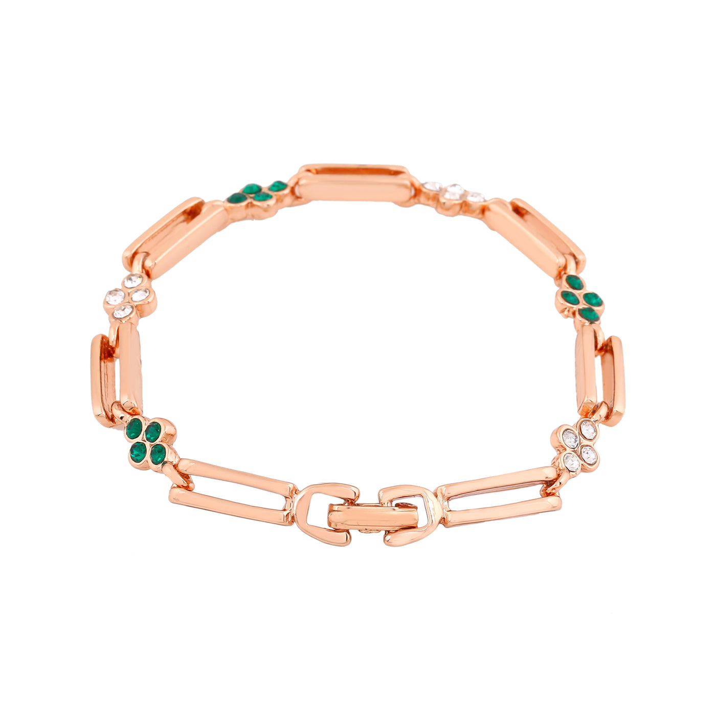 Estele Rose Gold Plated Flower Designer Link Bracelet with Crystals for Women