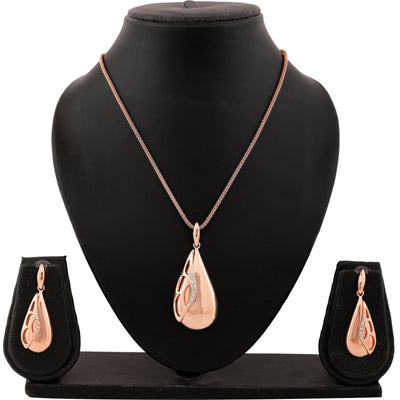 Estele Rose Gold Plated Classic Drop Designer Necklace Set with Crystals for Women