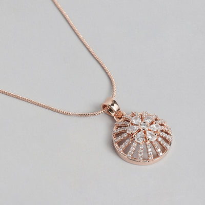 Estele Rose Gold Plated CZ Flower Designer Pendant Set for Women