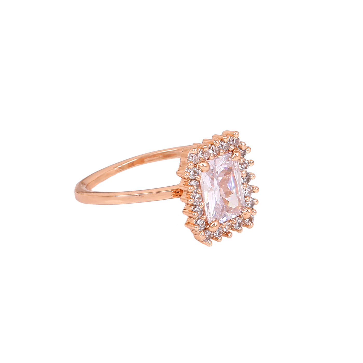 Estele Rose Gold Plated CZ Square Designer Finger Ring for Women