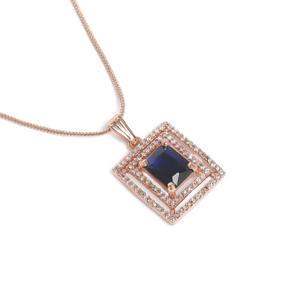 Estele Rose Gold Plated CZ Fascinating Pendant Set with Blue Crystals for Women