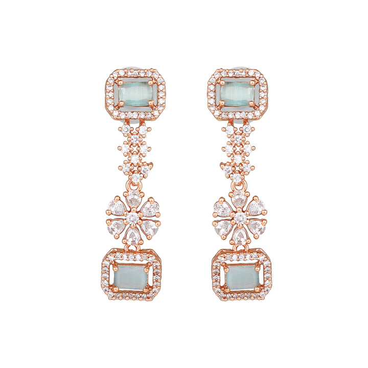 Estele Rose Gold Plated CZ Ravishing Necklace Set with Mint Green Stones for Women