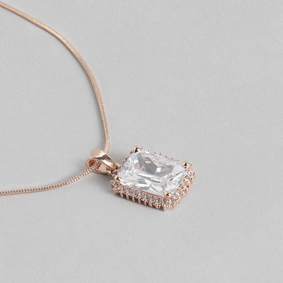 Estele Rose Gold Plated CZ Square Designer Pendant Set for Women