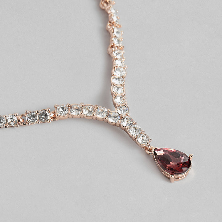 Estele Rose Gold Plated Sparkling Necklace Set with Crystals for Women