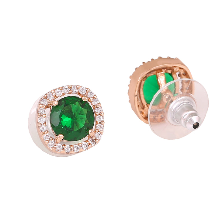 Estele Rose Gold Plated CZ Sparkling Square Designer Mangalsutra Necklace Set with Green Stones for Women