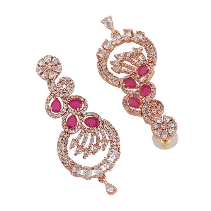 Estele Rose Gold Plated CZ Scintillating Earrings with Ruby Crystals for Women