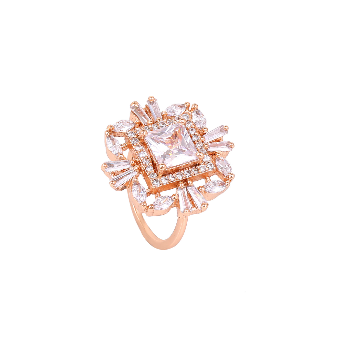 Estele Rose Gold Plated CZ Gorgeous Finger Ring for Women(Adjustable)