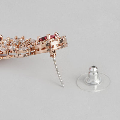 Estele Rose Gold Plated CZ Resplendent Designer Necklace Set with Ruby Crystals for Women