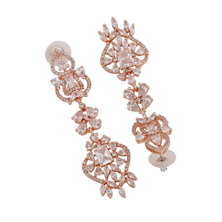 Estele Rose Gold Plated CZ Magnificent Drop Earrings with White Crystals for Women