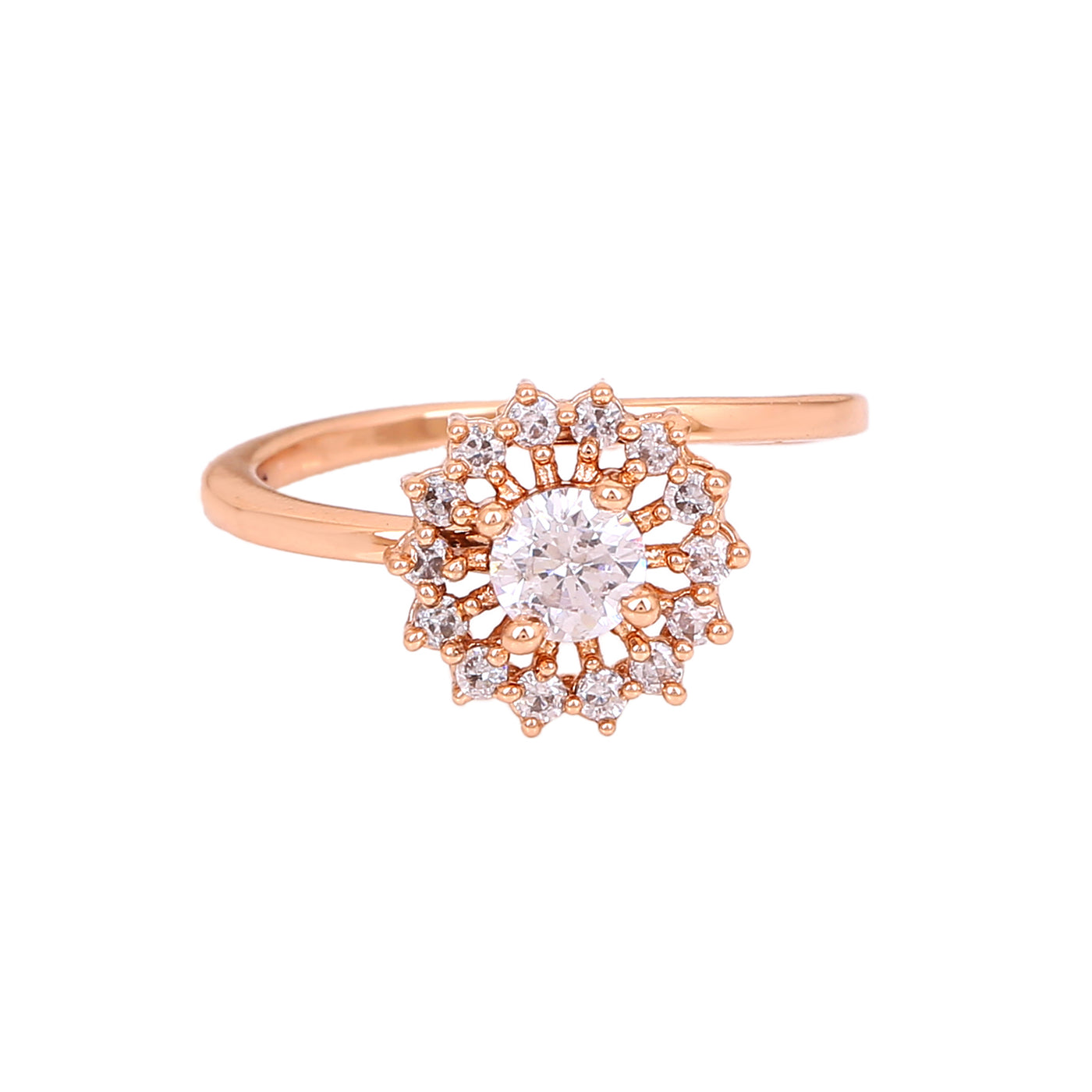 Estele Rose Gold Plated CZ Flower Designer Finger Ring for Women (Adjustable)