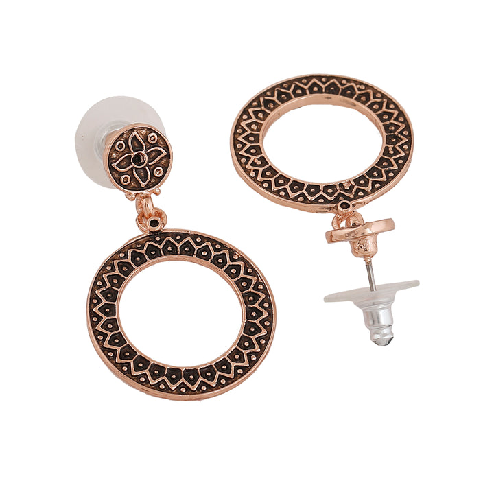 Estele Rose Gold Plated Round Patterned Drop Earrings for Women