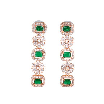 Estele Rose Gold Plated CZ Scintillating Dulhan Necklace Set with Emerald Stones for Women