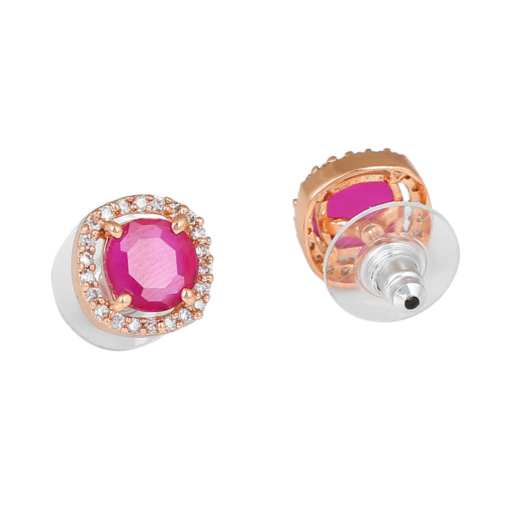 Estele Rose Gold Plated CZ Sparkling Square Designer Mangalsutra Necklace Set with Ruby Stones for Women