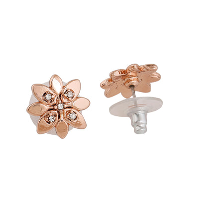 Estele Rose Gold Plated Flower Shaped Stud Earrings with Crystals for Women