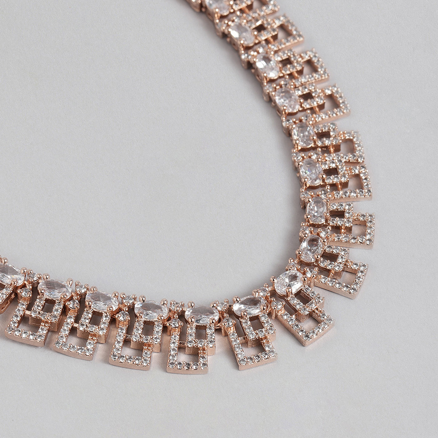 Estele Rose Gold Plated CZ Sparkling Necklace Set for Women