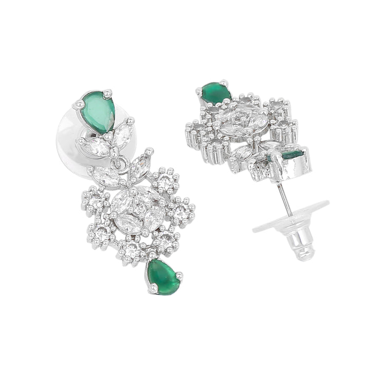 Estele Rhodium Plated CZ Glamorous Necklace Set with Green Stones for Women