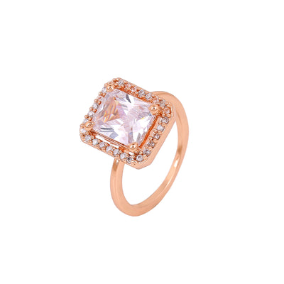 Estele Rose Gold Plated CZ Shining Finger Ring for Women (Adjustable)