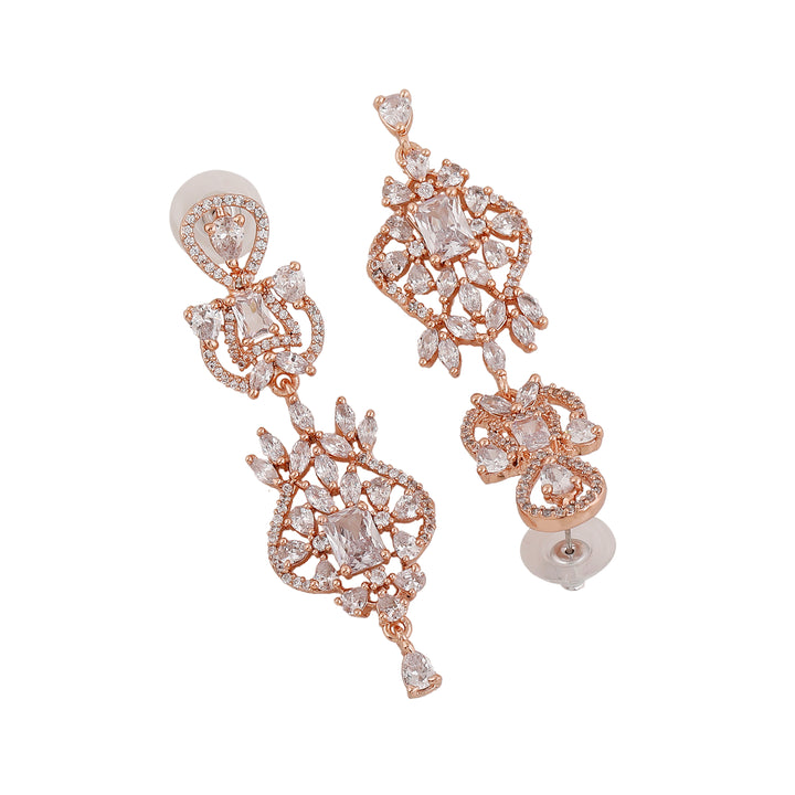 Estele Rose Gold Plated CZ Marvelous Drop Earrings for Women