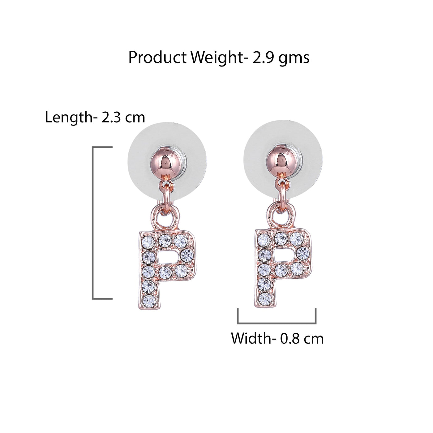 Estele Rose Gold Plated Magnificent Medium 'P' Letter Earrings with Crystals for Women