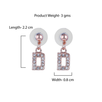 Estele Rose Gold Plated Magnificent Medium 'D' Letter Earrings with Crystals for Women