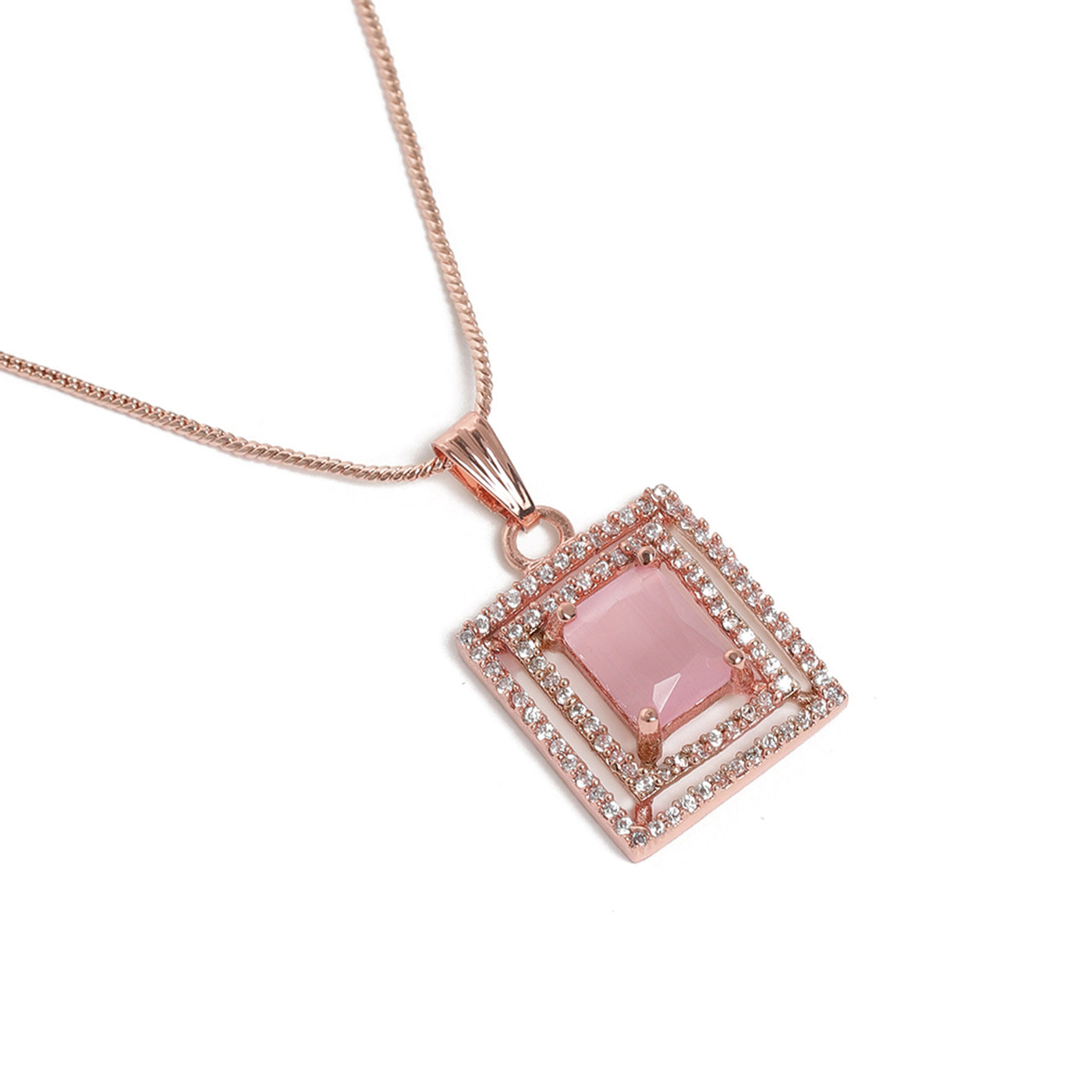 Estele Rose Plated CZ Attractive Pendant Set with Mint Pink Crystals for Women