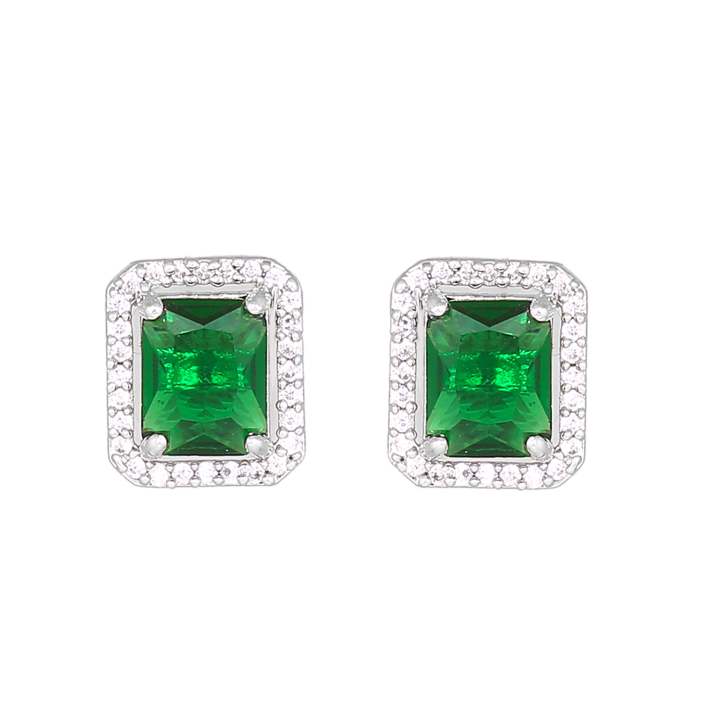 Estele Rhodium Plated CZ Sparkling Square Designer Pendant Set with Emerald Stone for Women
