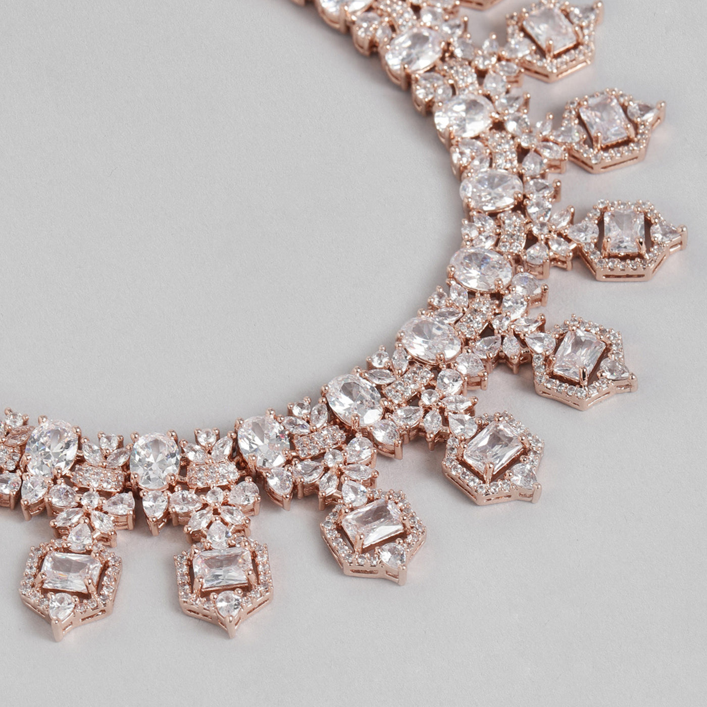 Estele Rhodium Plated CZ Astonishing Necklace Set for Women