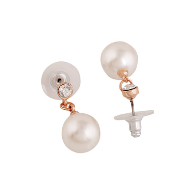 Estele Rose Gold Plated Circular Stud Earrings with Pearl for Women