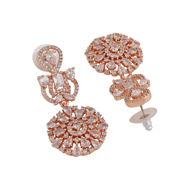 Estele Rose Gold Plated CZ Fascinating Floral Designer Earrings for Women