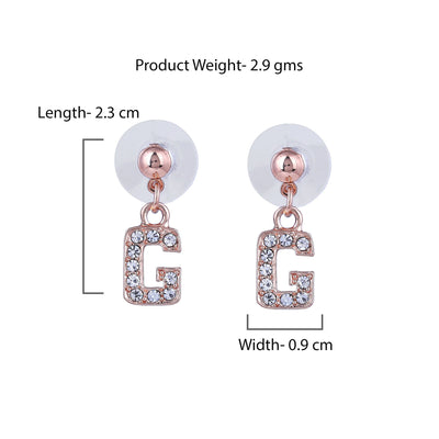 Estele Rose Gold Plated Magnificent Medium 'G' Letter Earrings with Crystals for Women