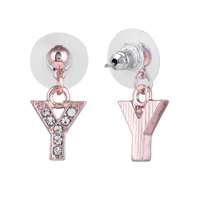 Estele Rose Gold Plated Magnificent Medium 'Y' Letter Earrings with Crystals for Women