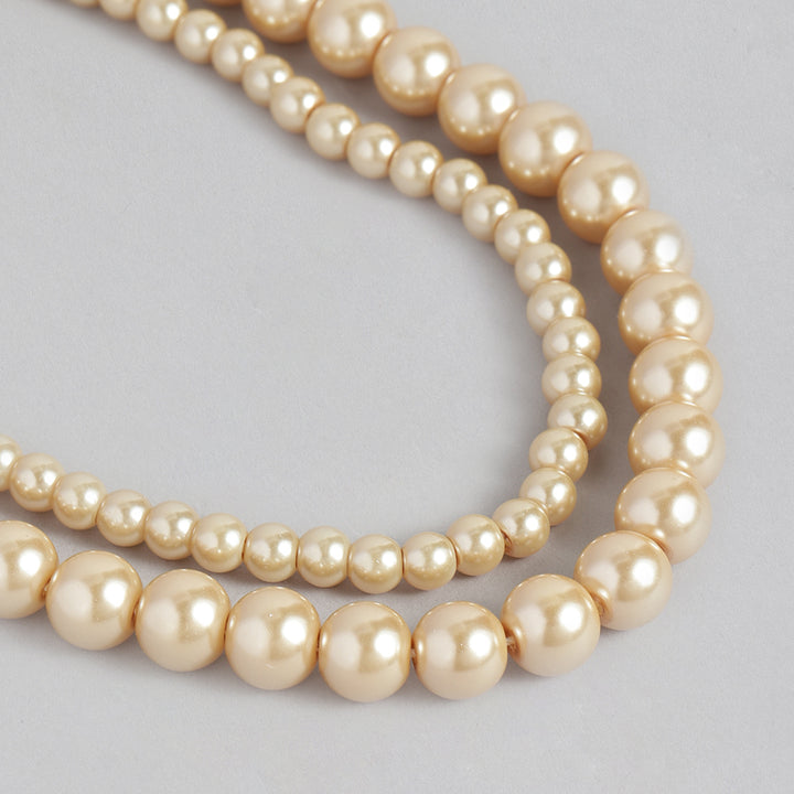 Estele Rhodium Plated Beautiful Double Line Pearl Necklace Set for Women
