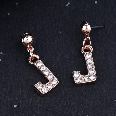 Estele Rose Gold Plated Magnificent Medium 'J' Letter Earrings with Crystals for Women