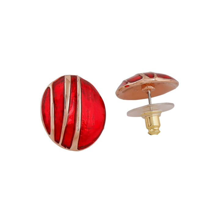 Estele Rose Gold Plated Red Pebble Pinstripe Stud Earrings for Women