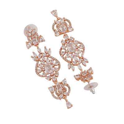 Estele Rose Gold Plated CZ Astonishing Drop Earrings for Women