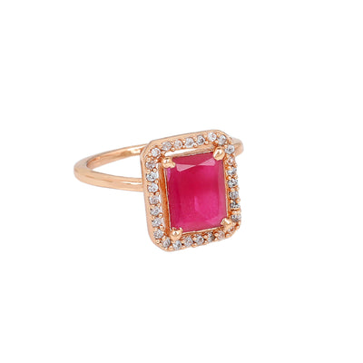 Estele Rose Gold Plated CZ Sparkling Finger Ring with Ruby Stones for Women(Adjustable)