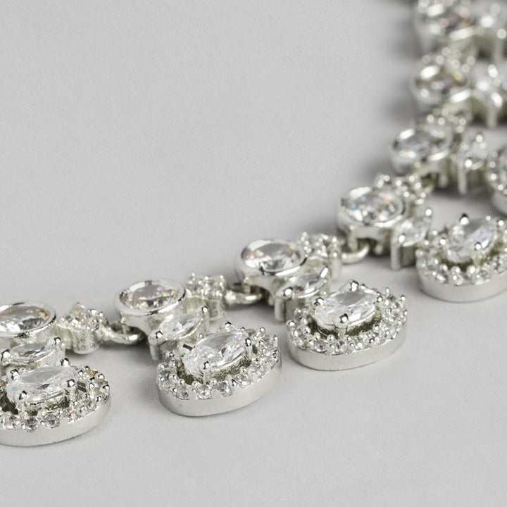 Estele Rhodium Plated CZ Bright In White Necklace Set for Women