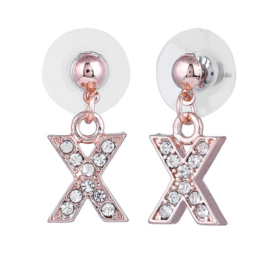 Estele Rose Gold Plated Magnificent Medium 'X' Letter Earrings with Crystals for Women