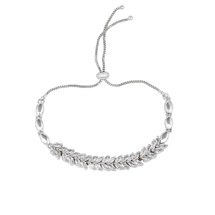 Estele Rhodium Plated CZ Leaf Designer Bracelet for Women